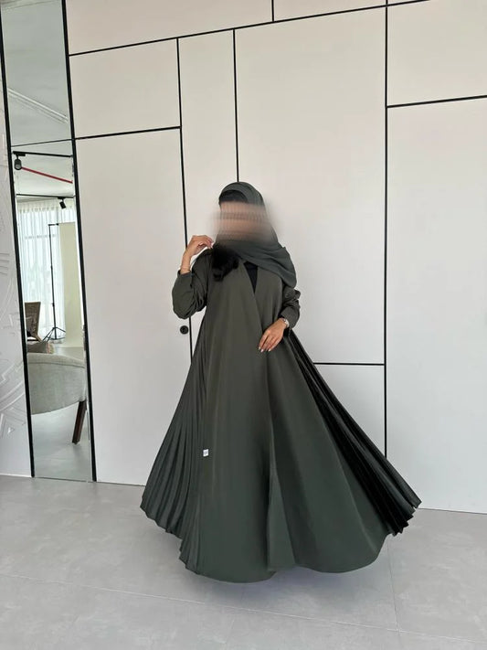 Regal Green Full-Length Abaya with Pleated Details