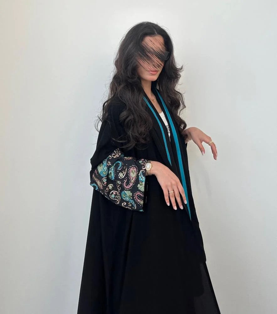 Multi color Embroidered Sleeves Abaya with Shayla