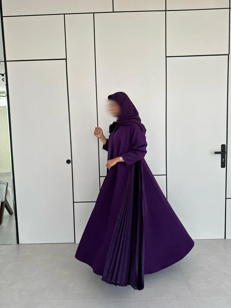 Regal Purple Full-Length Abaya with Pleated Details