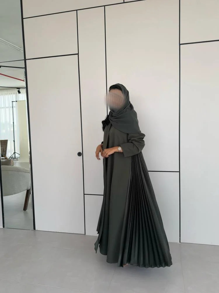 Regal Green Full-Length Abaya with Pleated Details