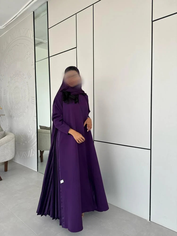 Regal Purple Full-Length Abaya with Pleated Details