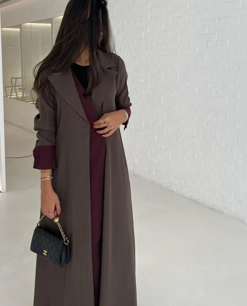 Chocolate Brown Abaya with Burgundy Details