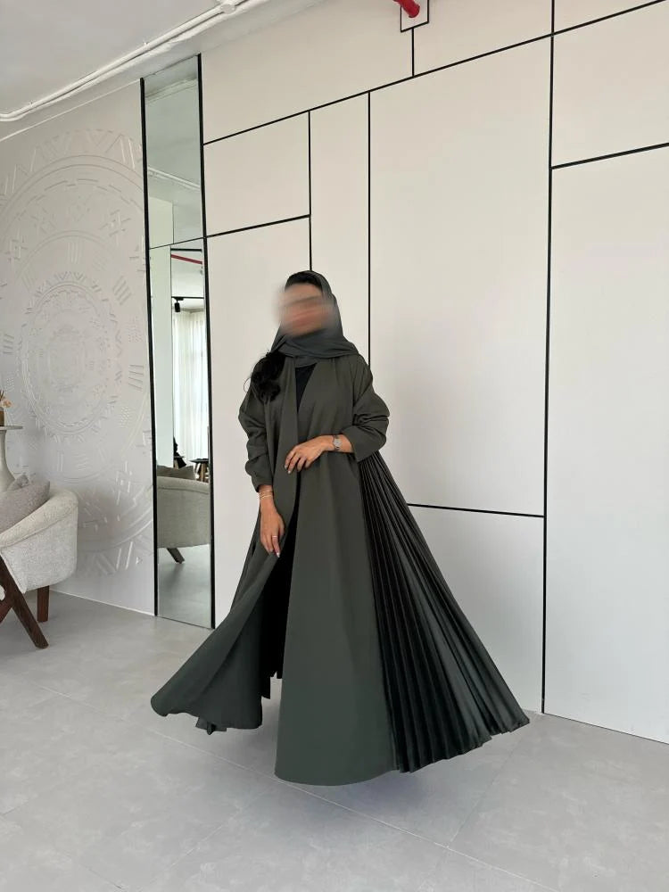 Regal Green Full-Length Abaya with Pleated Details