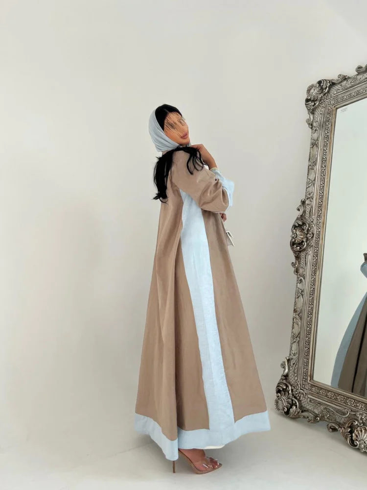 Beige and Blue Color Block Abaya