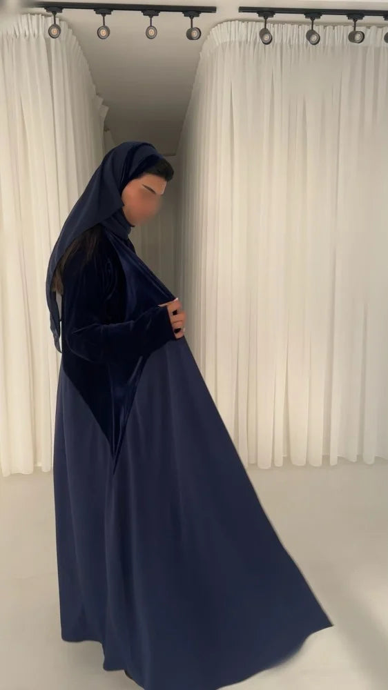 Winter Collection - 01, Blue Valvet Abaya with Crepe