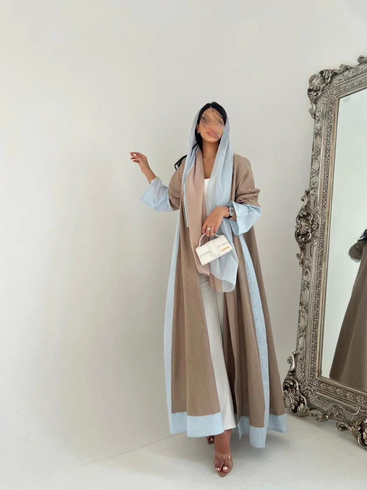 Beige and Blue Color Block Abaya