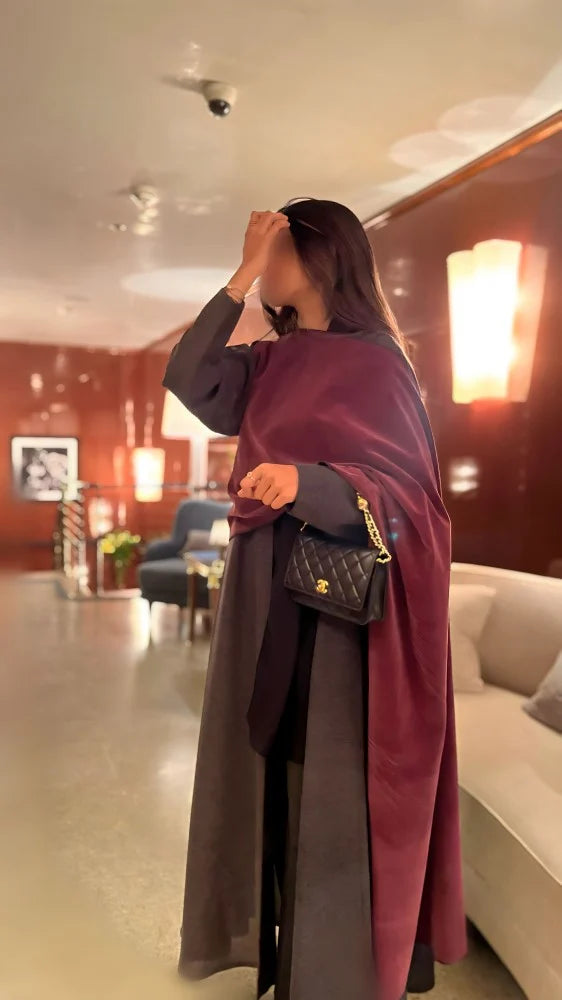 Winter Collection - 06, Burgundy & Grey Abaya