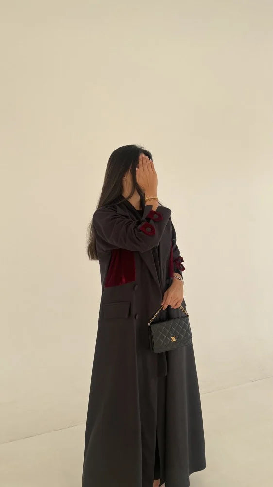 Winter Collection - 05, Burgundy & Grey Abaya